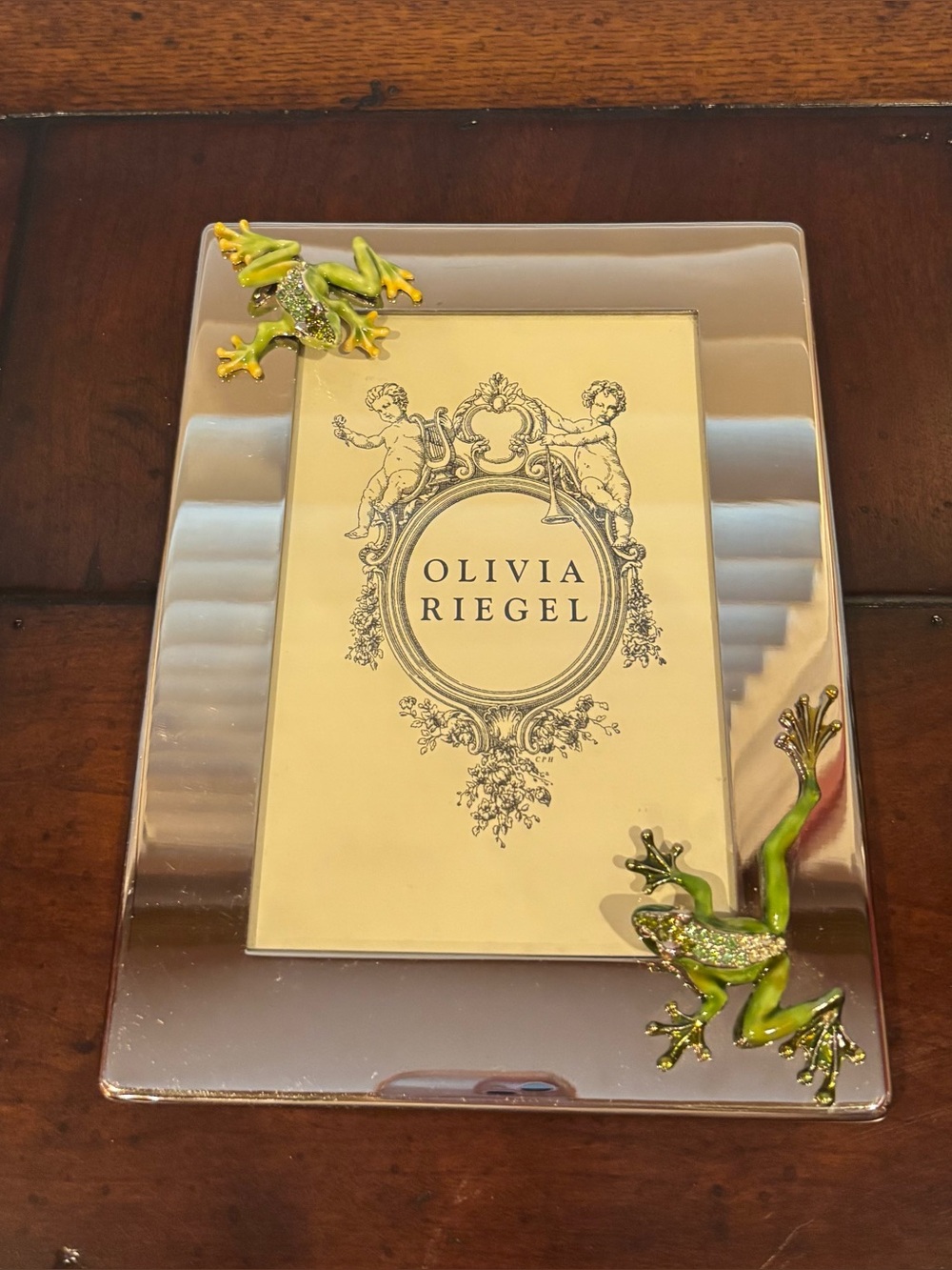 Olivia Riegel Ornate Polished Silver Metal Frog Accent 4x6 Portrait Photo Frame